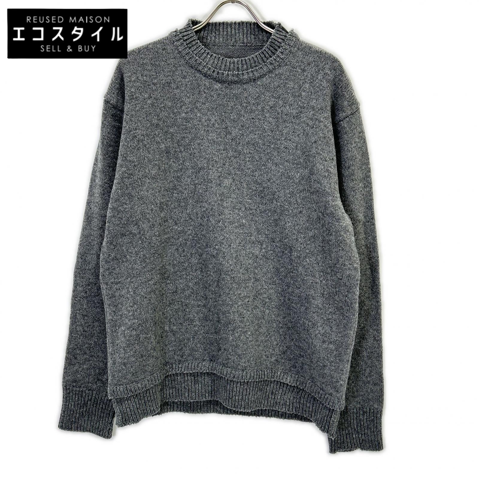 Maison Margiela SI1GP0001 Gray x Brown Suede Elbow Patch Pullover Knit Sweater Top L