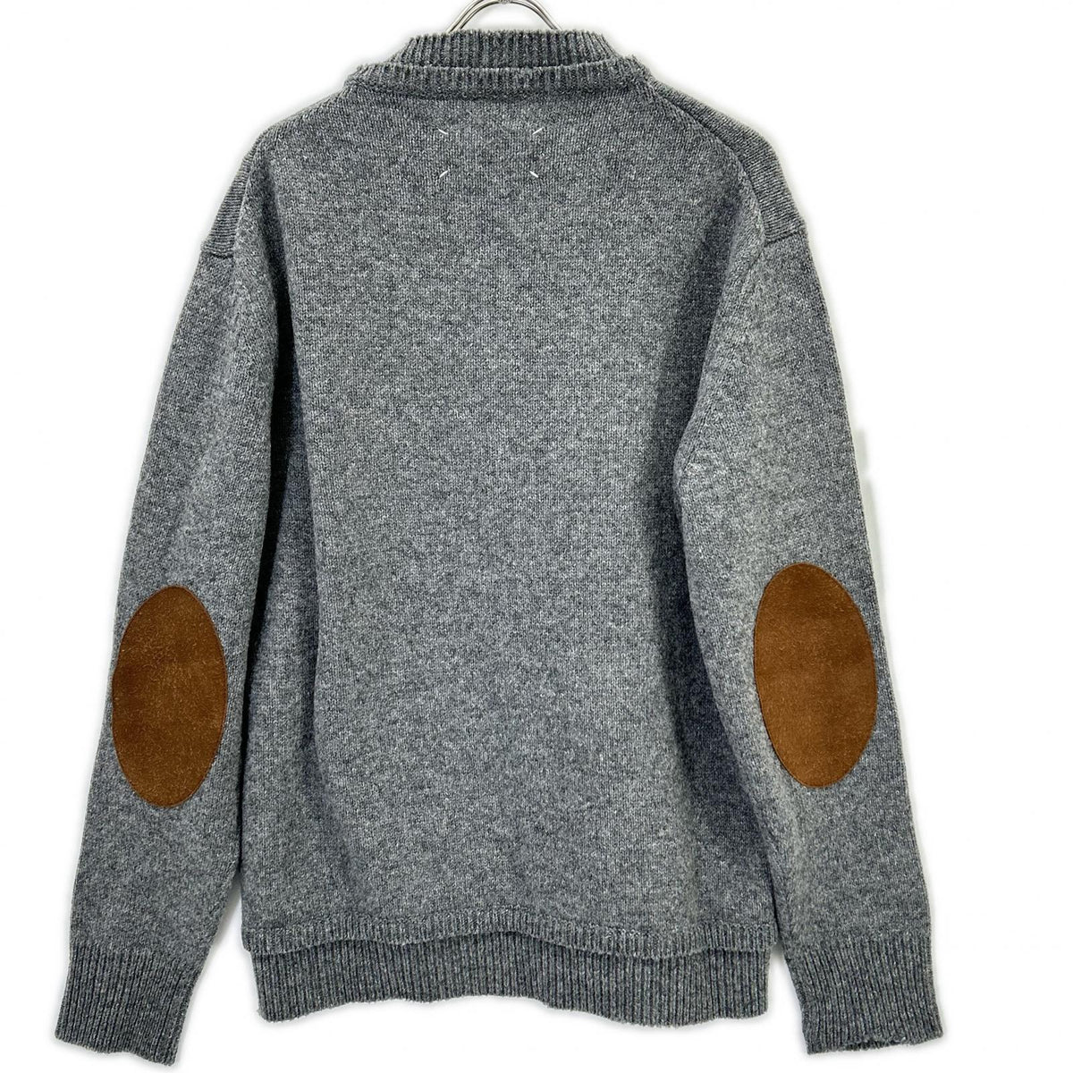 Maison margiela Maison Margiela SI1GP0001 Gray and Brown Suede Elbow-Patch Pullover Knit Sweater