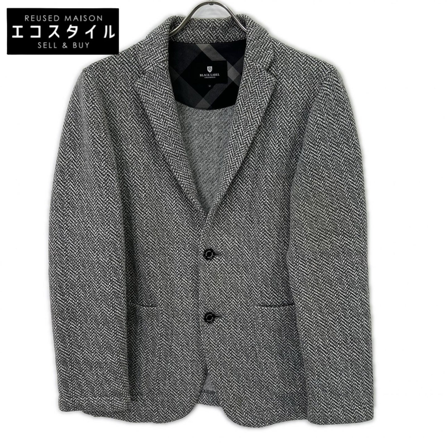 BURBERRY BLACK LABEL Grey Cotton Herringbone 2B Single Jacket Jacket M