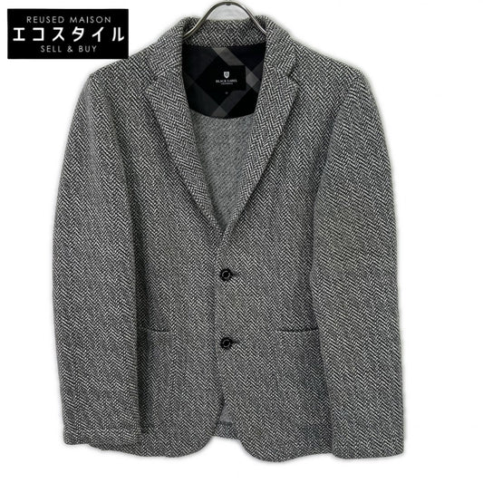 BURBERRY BLACK LABEL バーバリーブラックレーベル ｸﾞﾚｰ ｺｯﾄﾝ ﾍﾘﾝﾎﾞｰﾝ 2Bｼﾝｸﾞﾙｼﾞｬｹｯﾄ ジャケット M