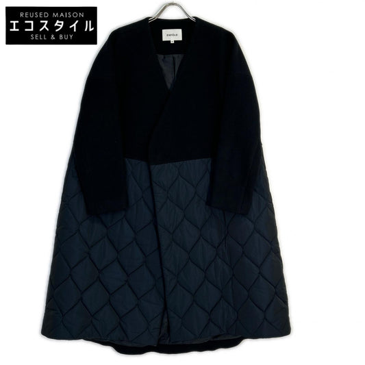 ENFOLD 300BA230-2030 Black Wool x Nylon Switch Compressed Beaver Quilting A-Line Coat Coat 36