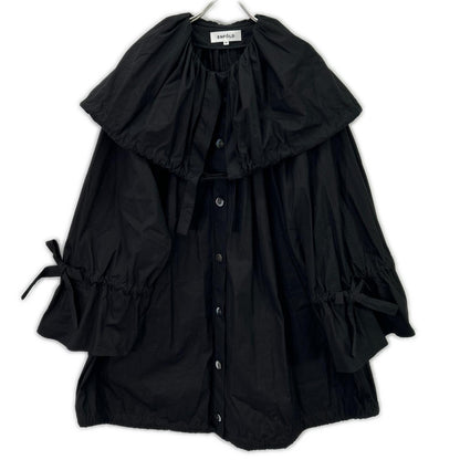 ENFOLD 300ES930-1830 Black Cotton x Silk Typewriter Circus Tunic Long Jacket
