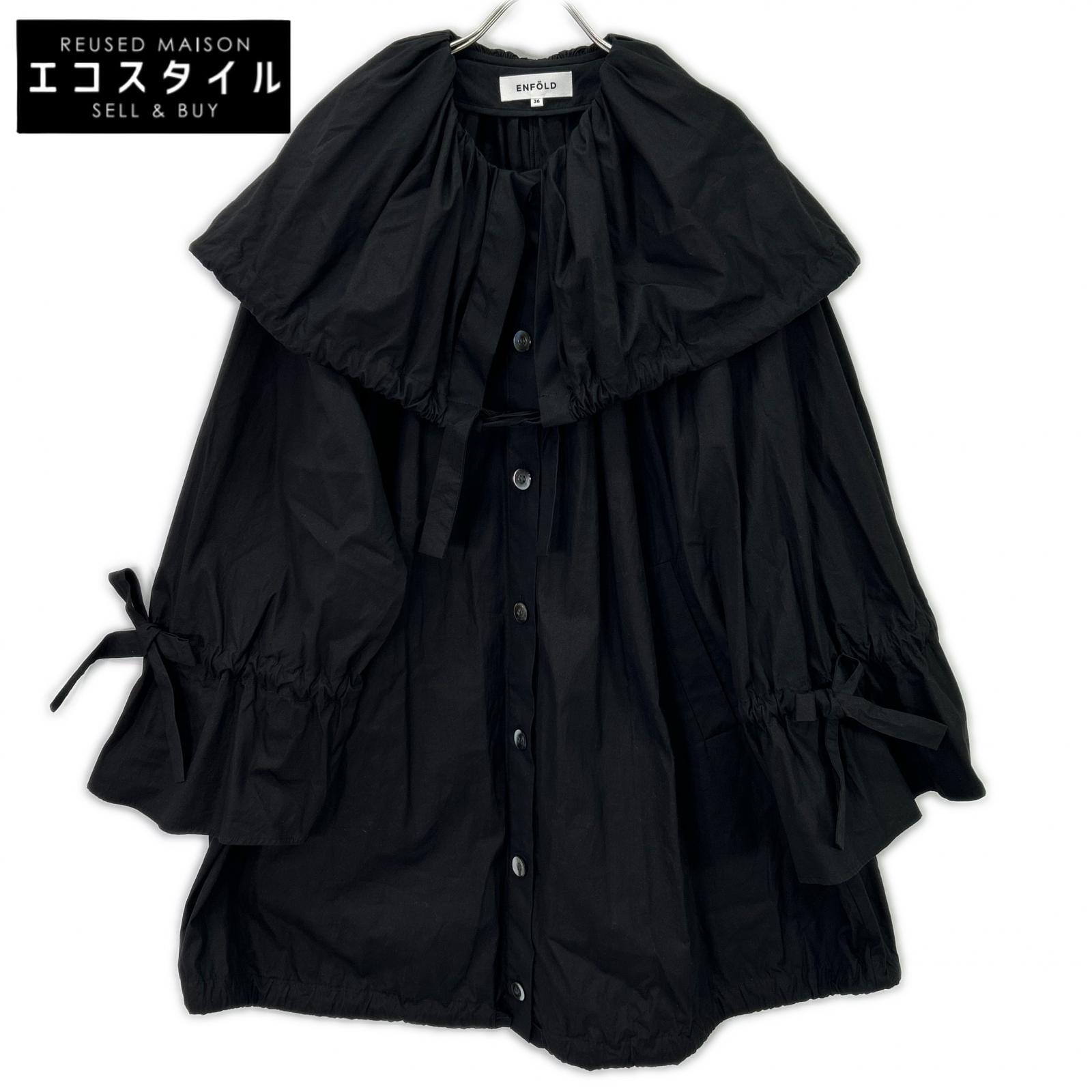 ENFOLD 300ES930-1830 Black Cotton x Silk Typewriter Circus Tunic Long Jacket