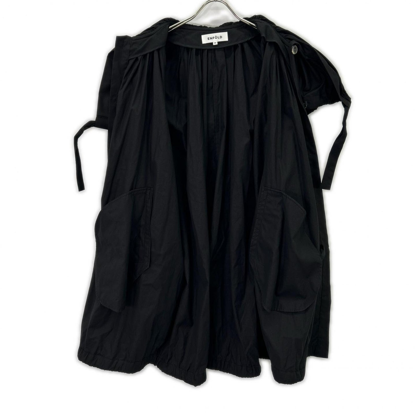 ENFOLD 300ES930-1830 Black Cotton x Silk Typewriter Circus Tunic Long Jacket