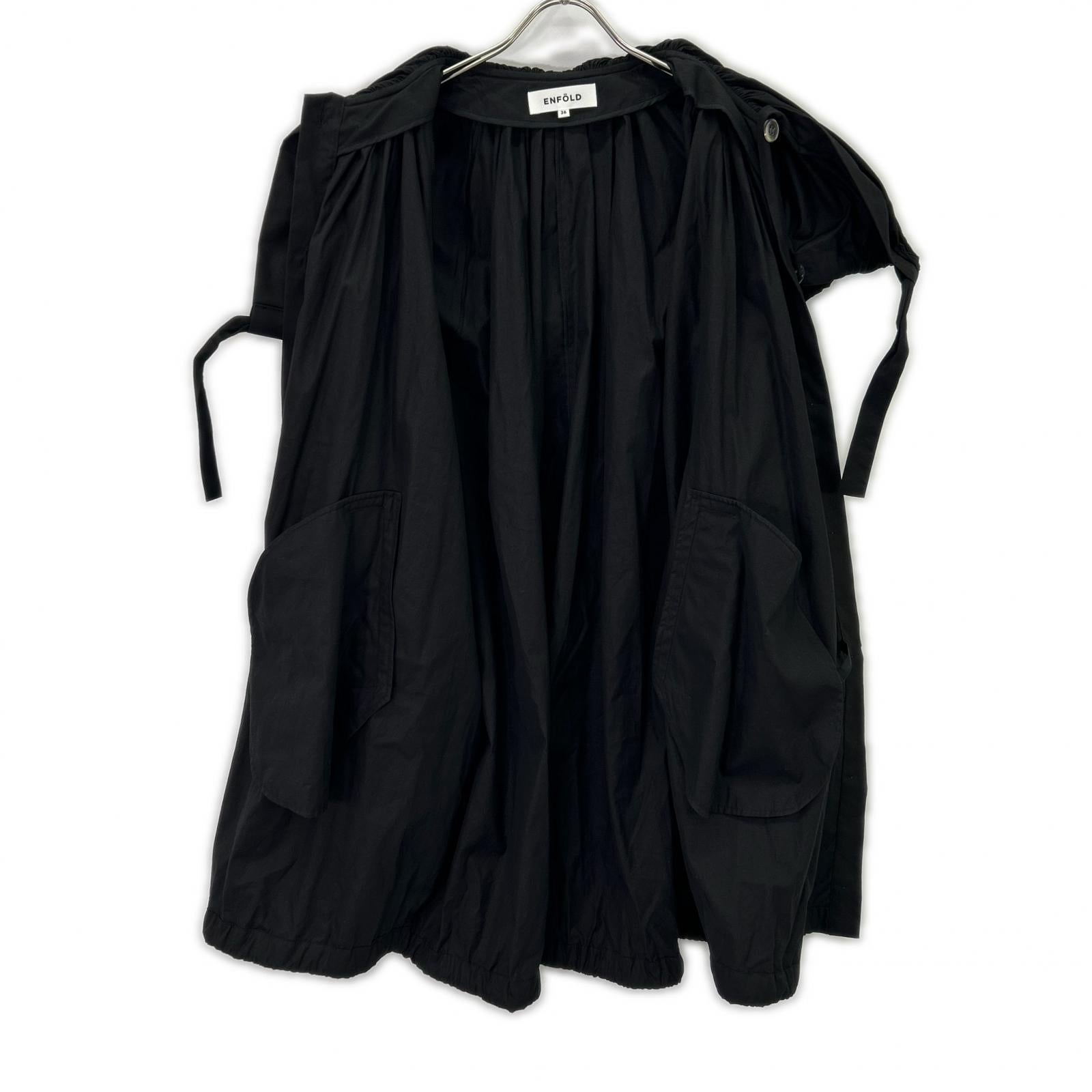 ENFOLD 300ES930-1830 Black Cotton x Silk Typewriter Circus Tunic Long Jacket