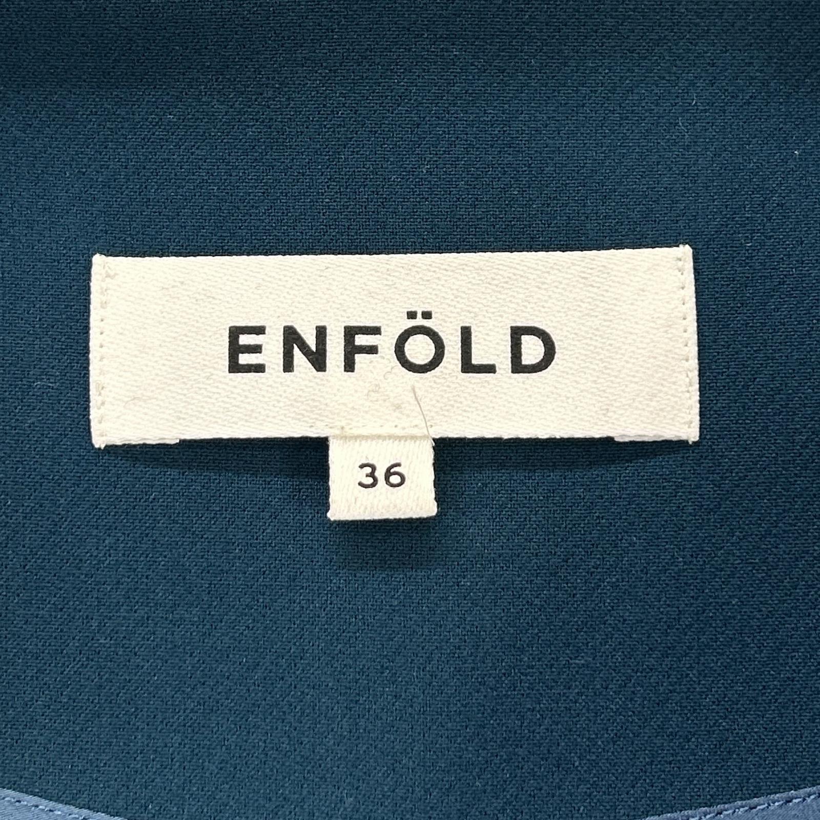 ENFOLD エンフォルド 300CA333-3050 ブルー スポンジダブルクロス スリットVネックドレスワンピース ワンピース