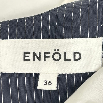 ENFOLD エンフォルド 300GA233-1600 ネイビー×ホワイト ウール混 ストライプ切り替えロングスリーブワンピース ワンピース