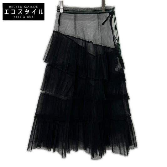 ENFOLD 300CA131-2550 Black Nylon Velour Ribbon Sheer Pleated Tiered Skirt