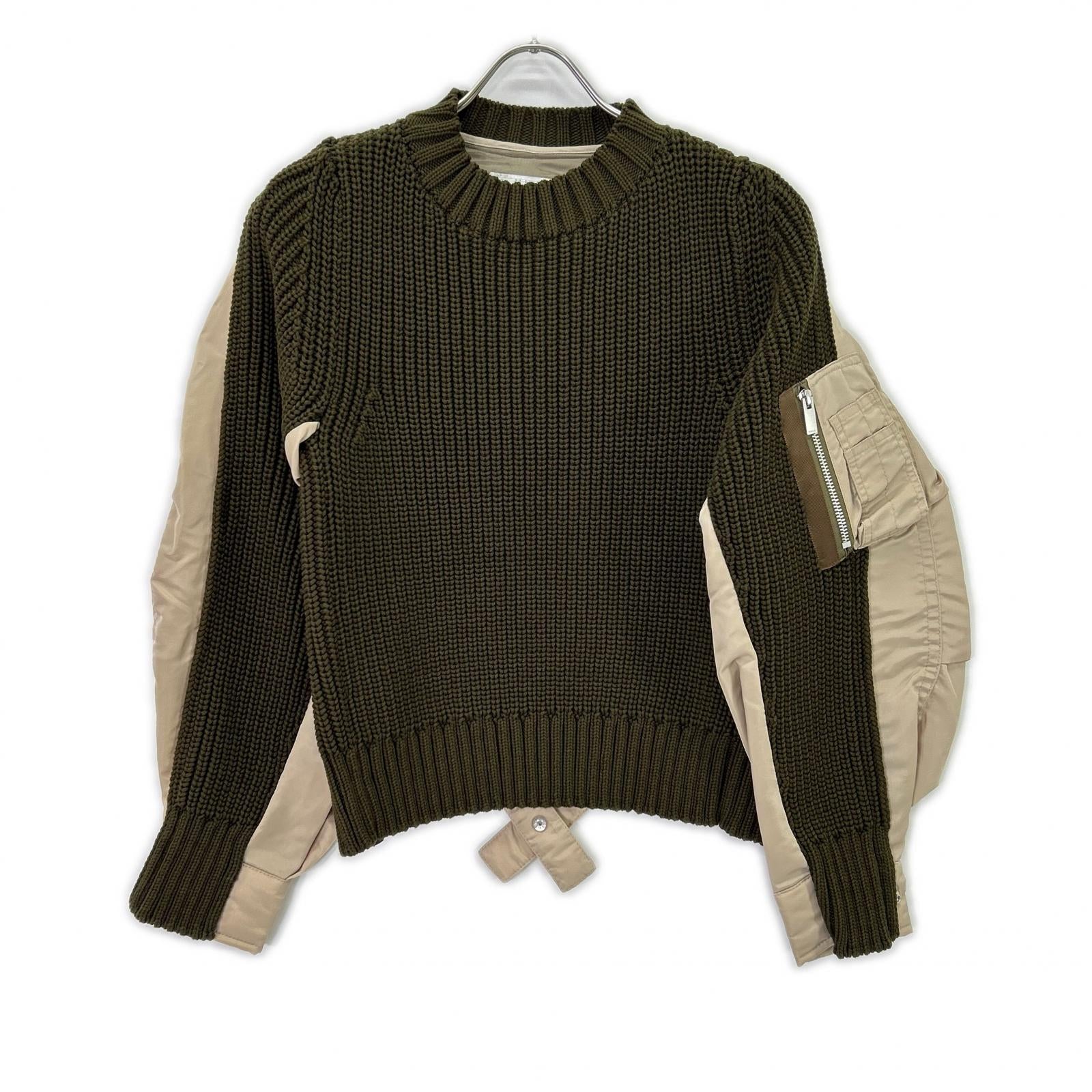 sacai サカイ 22SS 22-06074 オリーブ×ベージュ MA-1ドッキング ニットプルオーバー トップス