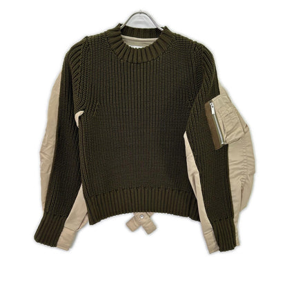 sacai サカイ 22SS 22-06074 オリーブ×ベージュ MA-1ドッキング ニットプルオーバー トップス