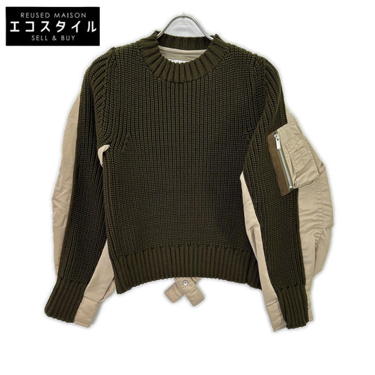 sacai サカイ 22SS 22-06074 オリーブ×ベージュ MA-1ドッキング ニットプルオーバー トップス