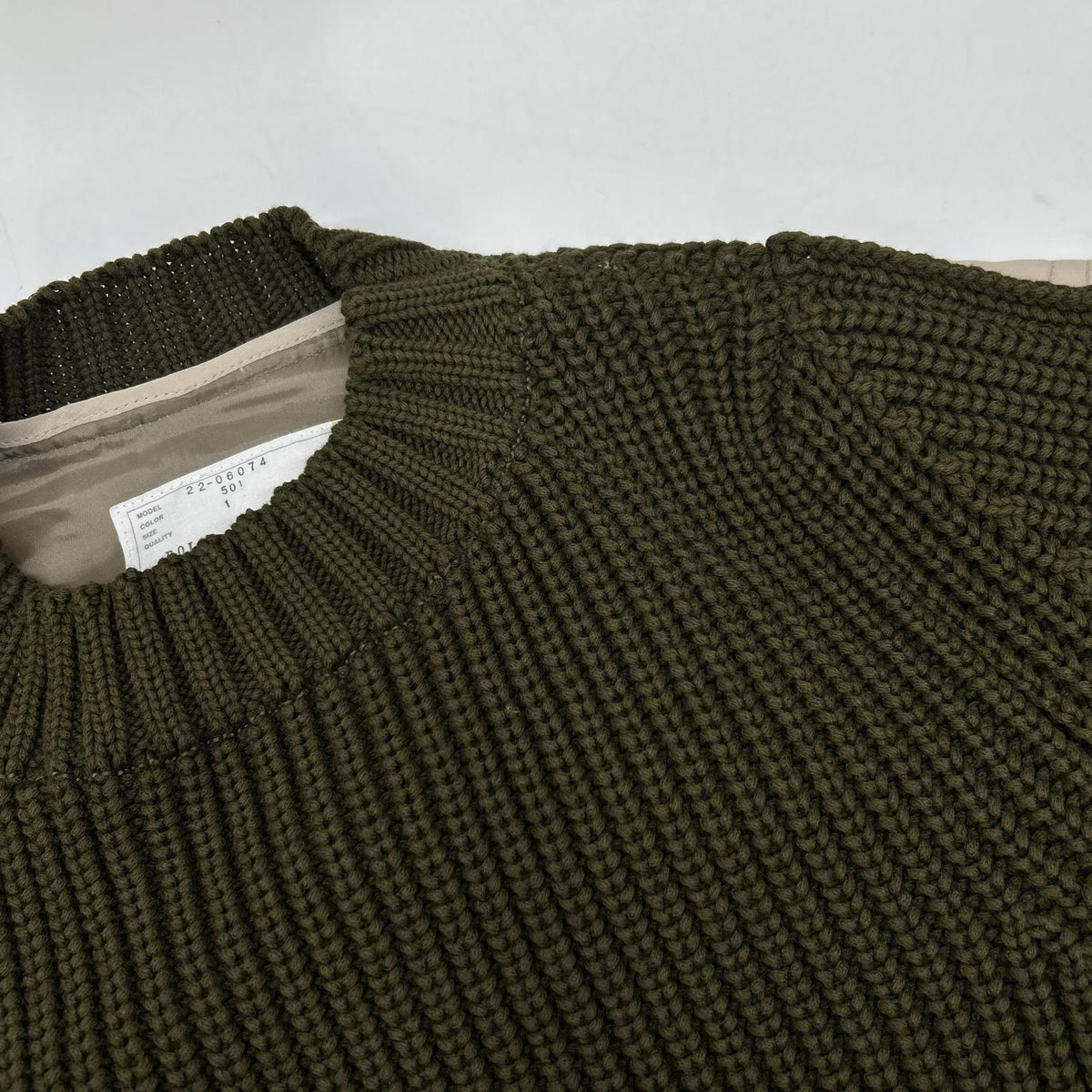 sacai サカイ 22SS 22-06074 オリーブ×ベージュ MA-1ドッキング ニットプルオーバー トップス