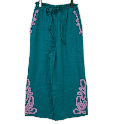 MYLAN マイラン MY20SS-PT003 ターコイズブルー×ピンク リネン Tape Embroidery Pants/イージーワイドパンツ ボトムス