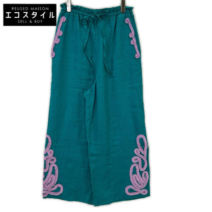 MYLAN マイラン MY20SS-PT003 ターコイズブルー×ピンク リネン Tape Embroidery Pants/イージーワイドパンツ ボトムス
