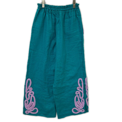 MYLAN マイラン MY20SS-PT003 ターコイズブルー×ピンク リネン Tape Embroidery Pants/イージーワイドパンツ ボトムス
