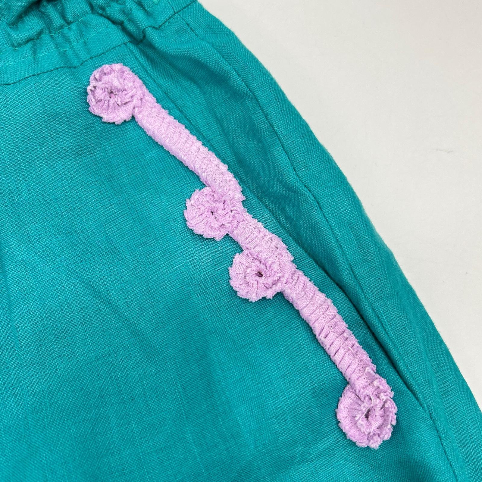 MYLAN マイラン MY20SS-PT003 ターコイズブルー×ピンク リネン Tape Embroidery Pants/イージーワイドパンツ ボトムス