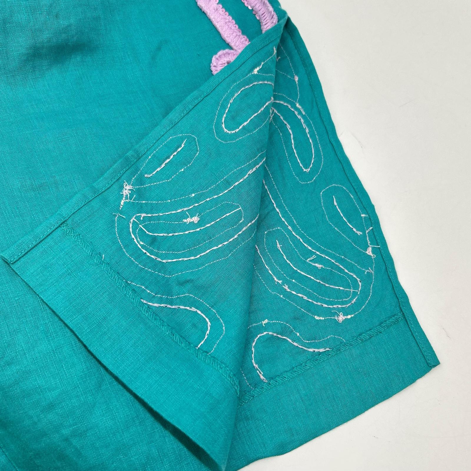 MYLAN マイラン MY20SS-PT003 ターコイズブルー×ピンク リネン Tape Embroidery Pants/イージーワイドパンツ ボトムス