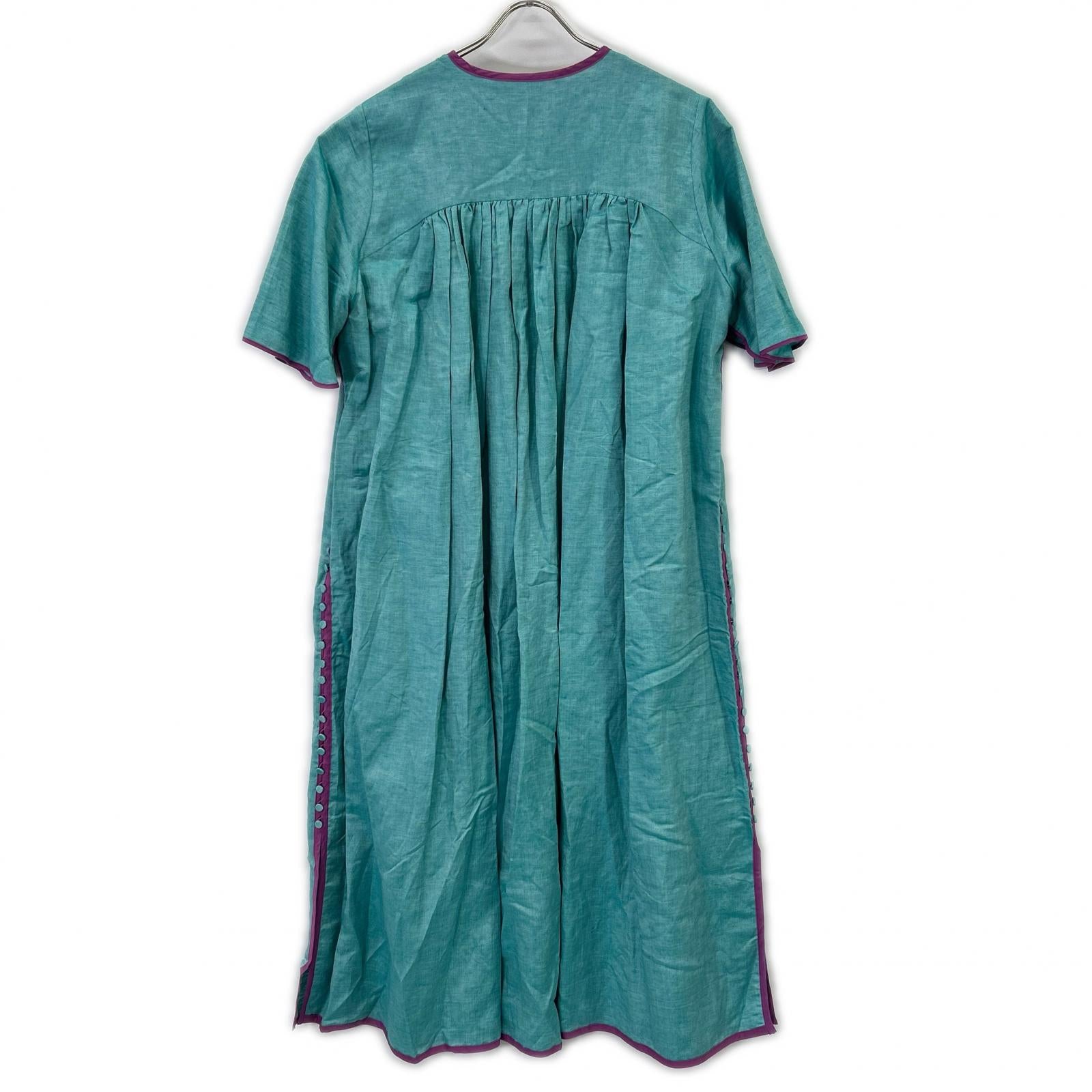 MYLAN MY21SS-OP017 Blue x Purple Linen Silk Side Button Robe Dress