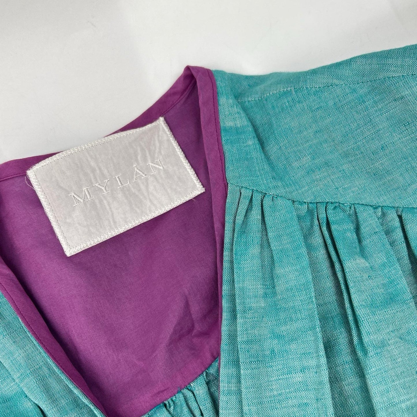 MYLAN MY21SS-OP017 Blue x Purple Linen Silk Side Button Robe Dress