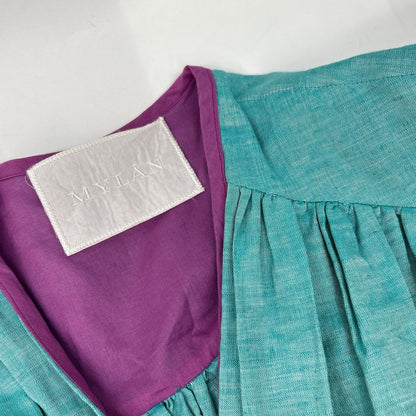 MYLAN MY21SS-OP017 Blue x Purple Linen Silk Side Button Robe Dress