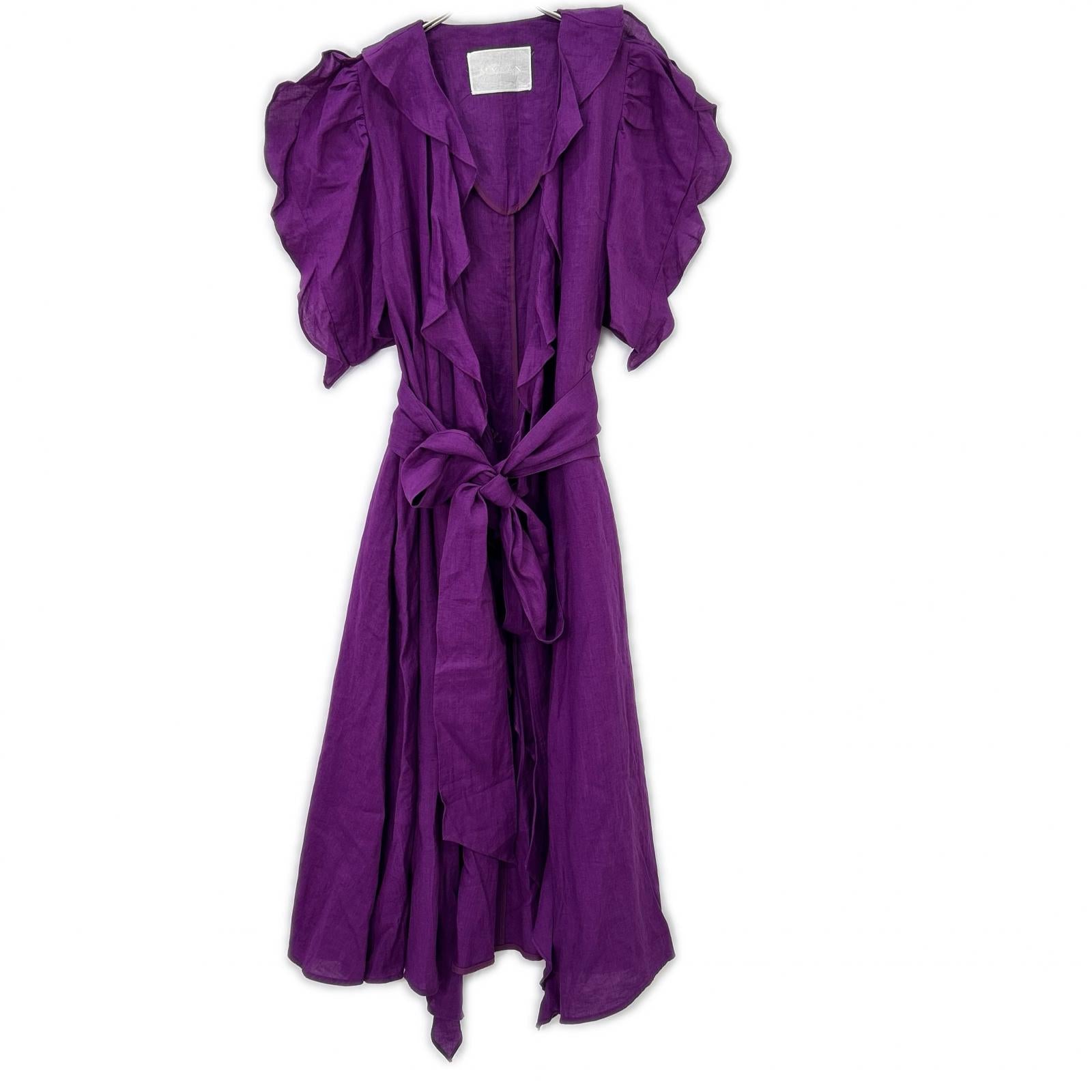 MYLAN MYLAN MY19SS-OP029 Purple Paganini Linen Belted Ruffle Dress