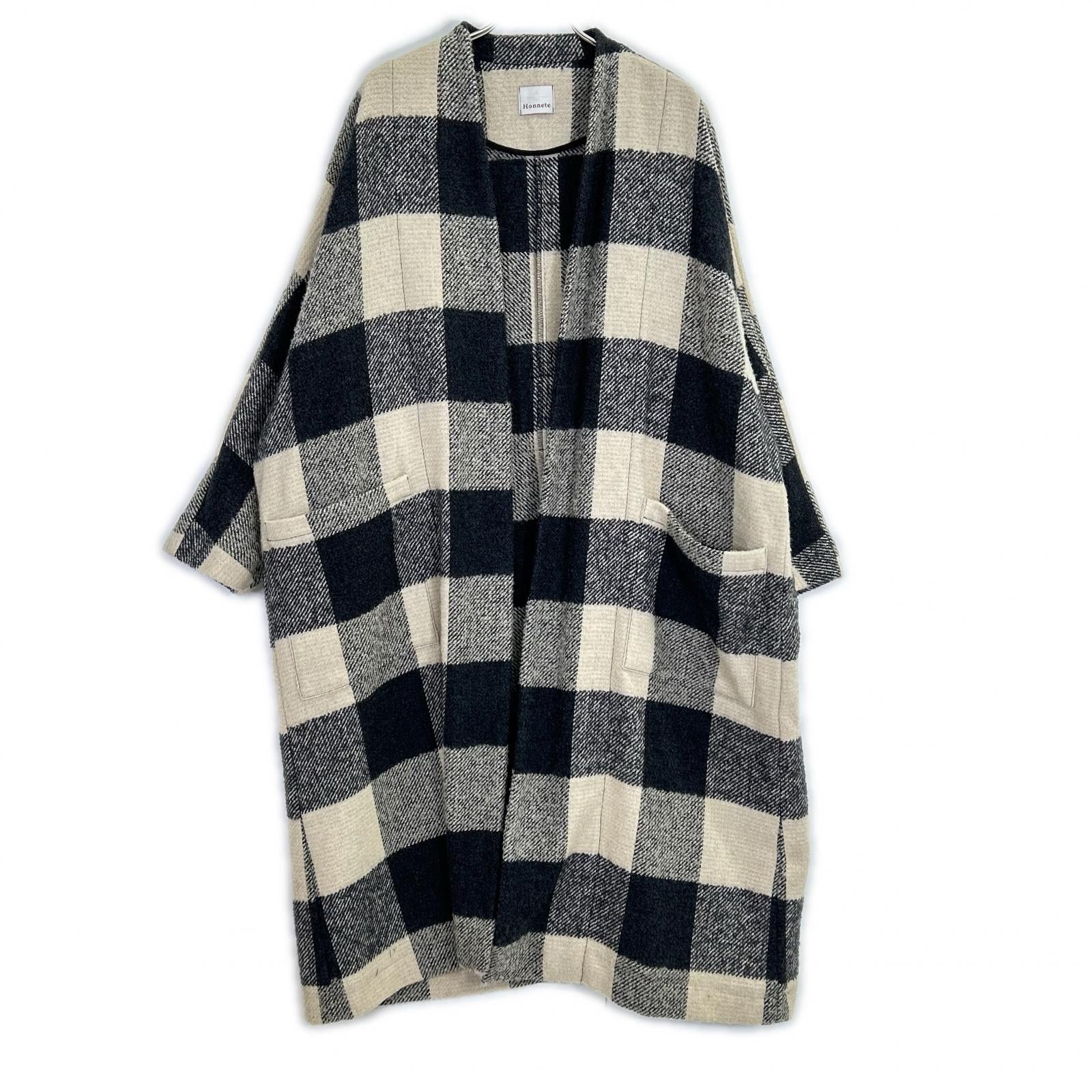 Honnete オネット 23AW HO-23AW CO19/CH ベージュ×グレー ループツイードチェック Dolman Gown Coat/ドルマンガウンコート コート