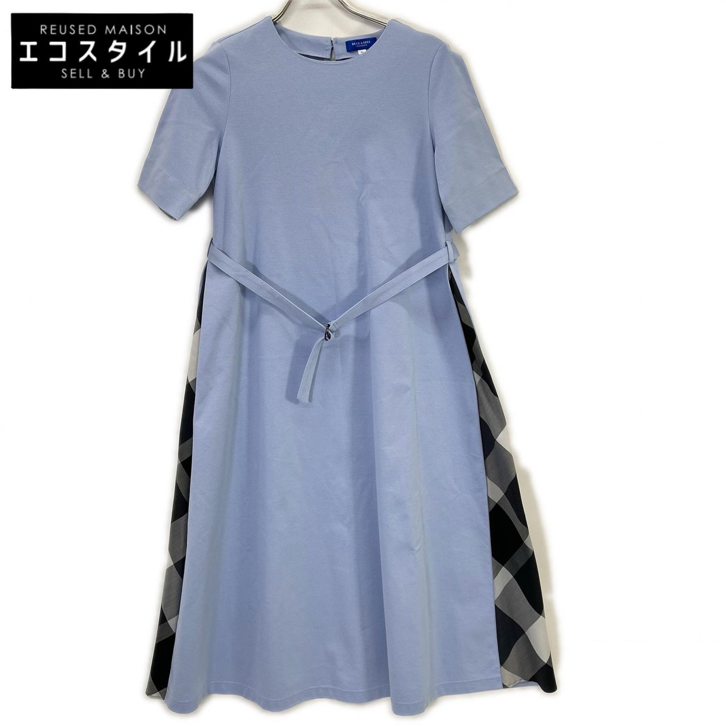 BLUE LABEL CRESTBRIDGE ブルーレーベルクレストブリッジ 24年製 ライトブルー コットン混 クレストブリッジチェック コンパクトライトポンチドレス ワンピース