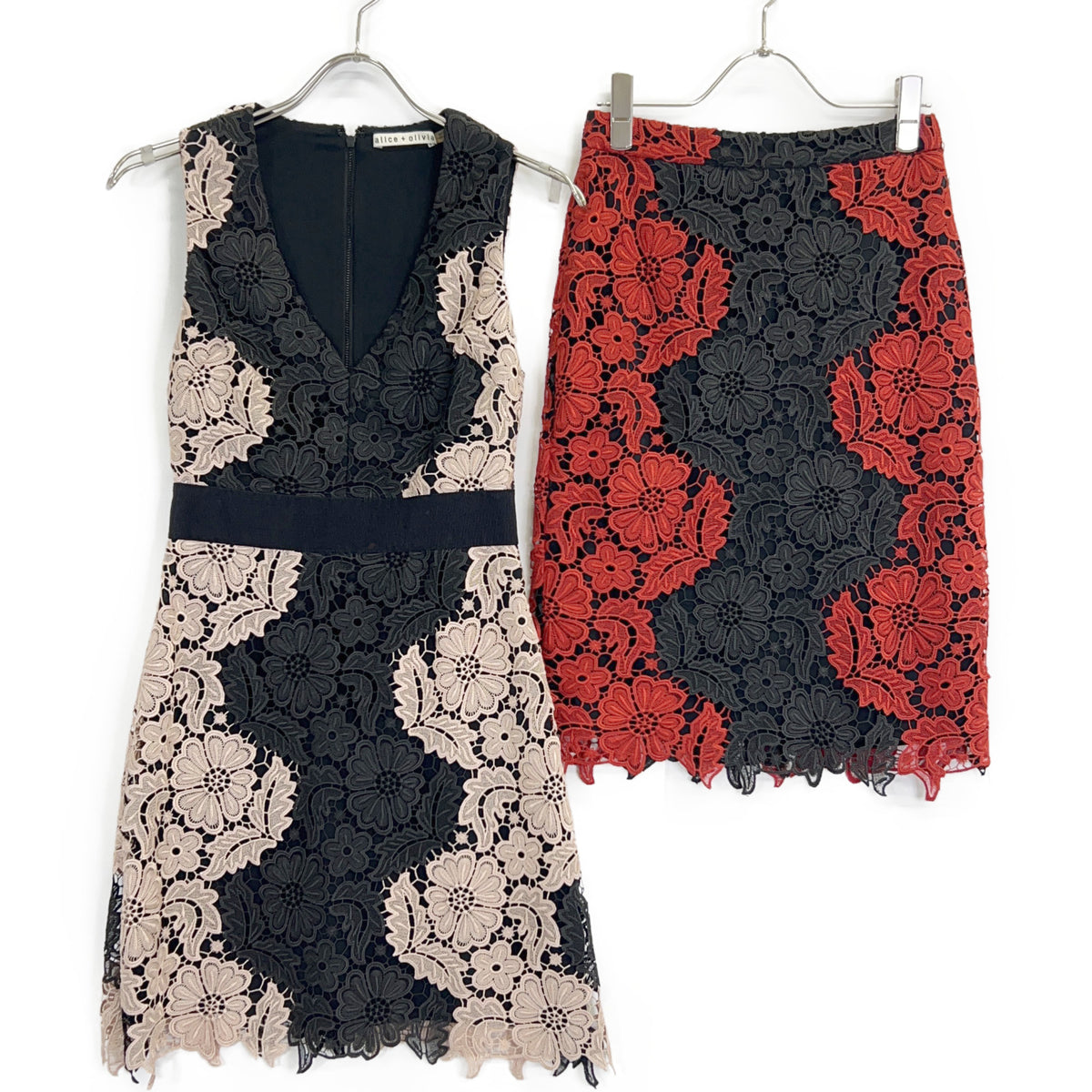 alice+olivia 爱丽丝+奥利维亚 花卉镂空无袖连衣裙/半身裙 共2件 套装