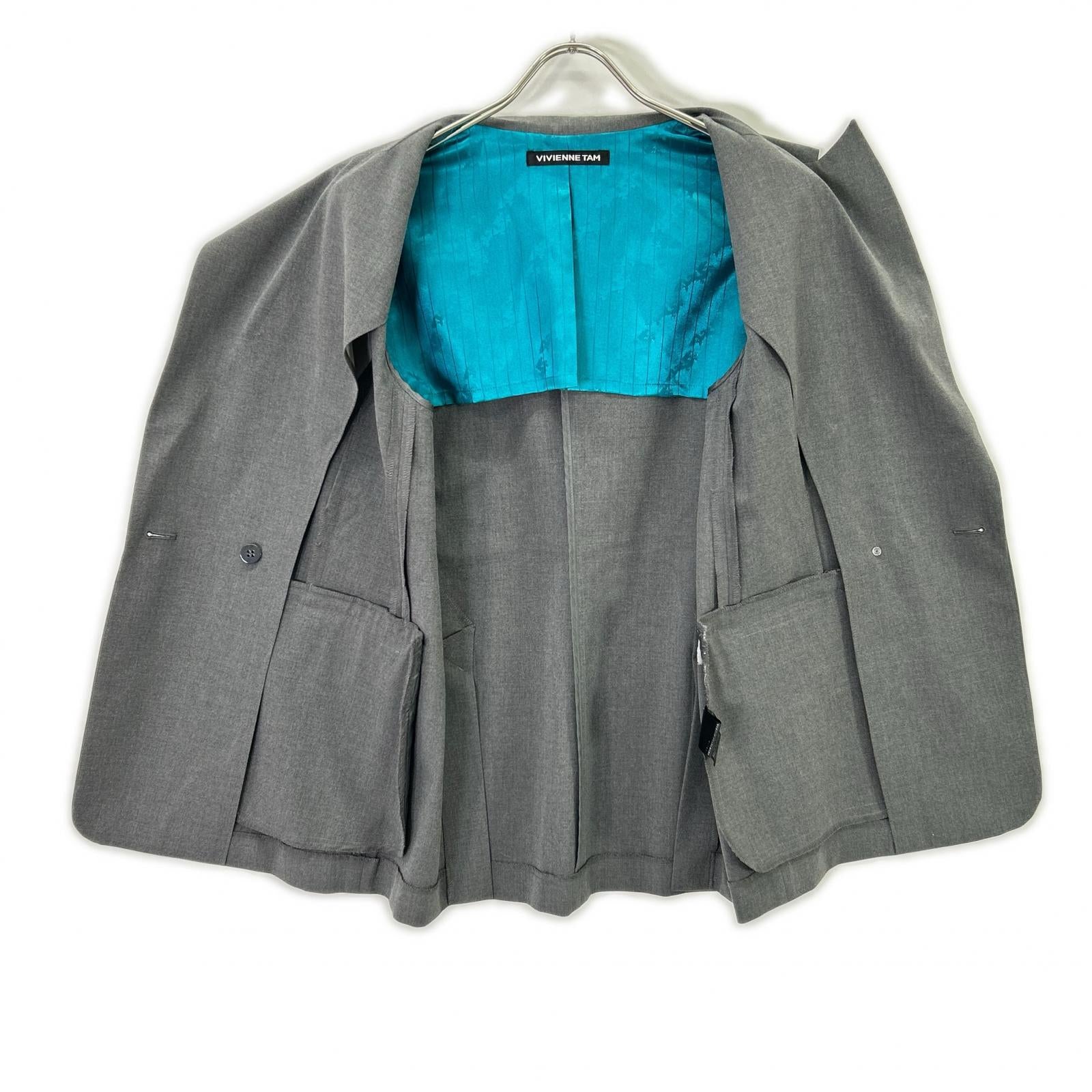 VIVIENNE TAM 15275956 Gray Rayon Blend TROPICAL 2WAY SUITING JACKET/Double-Breasted Tailored Jacket Bottoms
