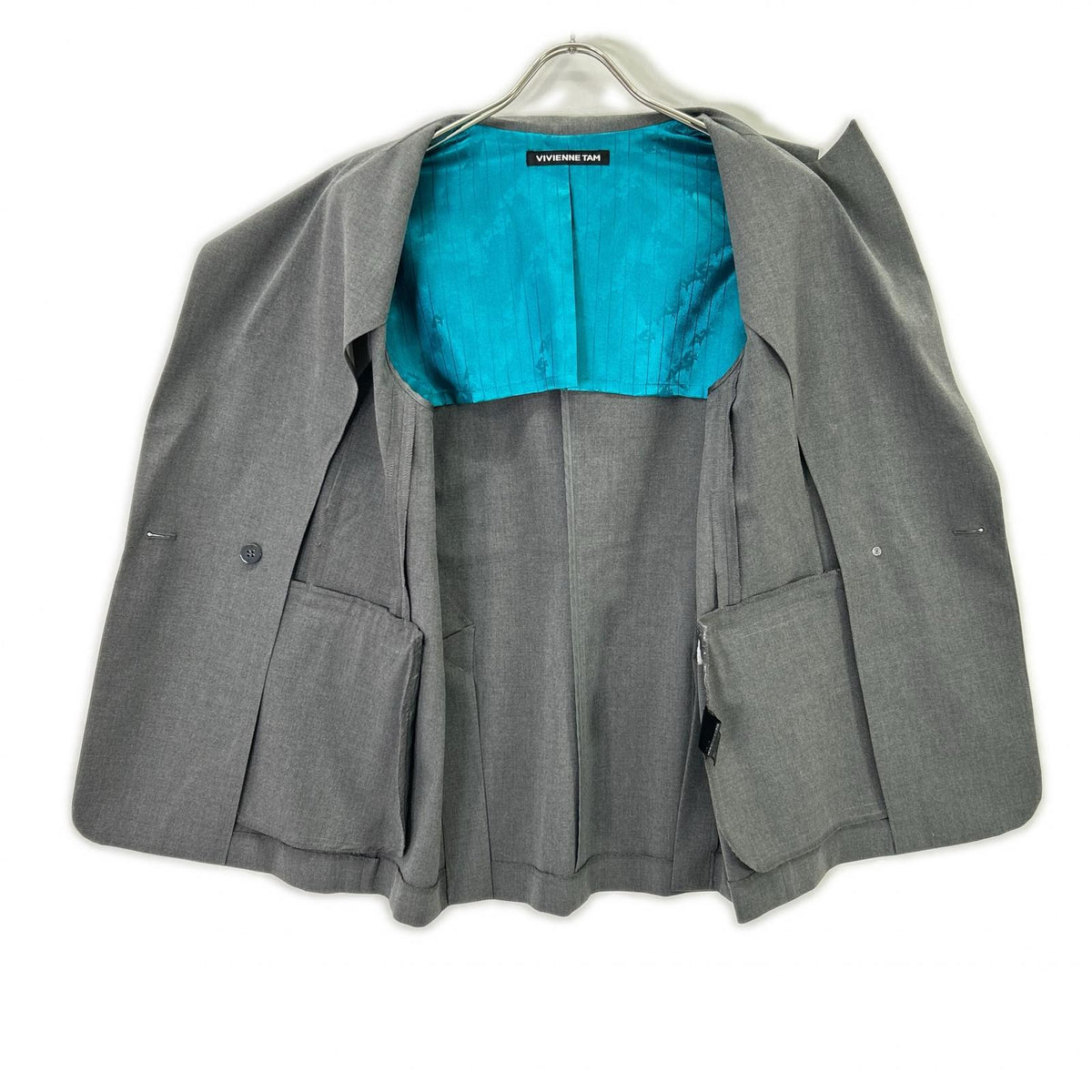 VIVIENNE TAM 15275956 Gray Rayon Blend TROPICAL 2WAY SUITING JACKET/Double-Breasted Tailored Jacket Bottoms