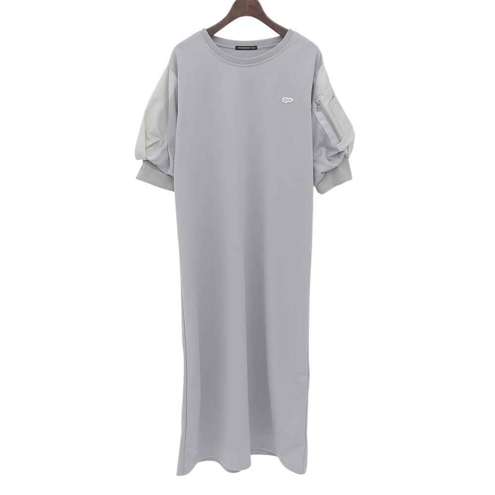 美品 灰色 小徽章拼接 针织拼接 拉链袖连衣裙 38 14175343 连衣裙 38 女士