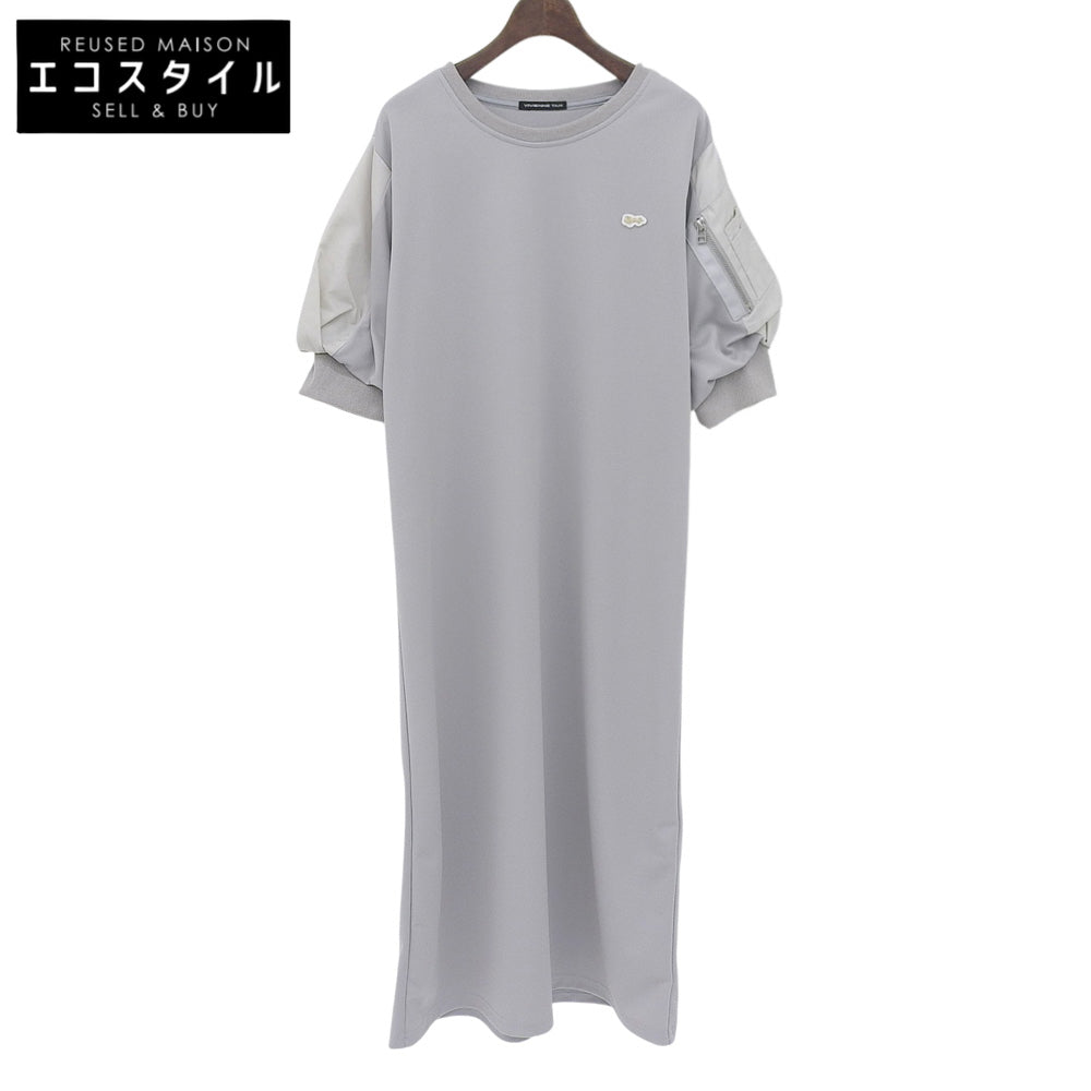 美品 灰色 小徽章拼接 针织拼接 拉链袖连衣裙 38 14175343 连衣裙 38 女士