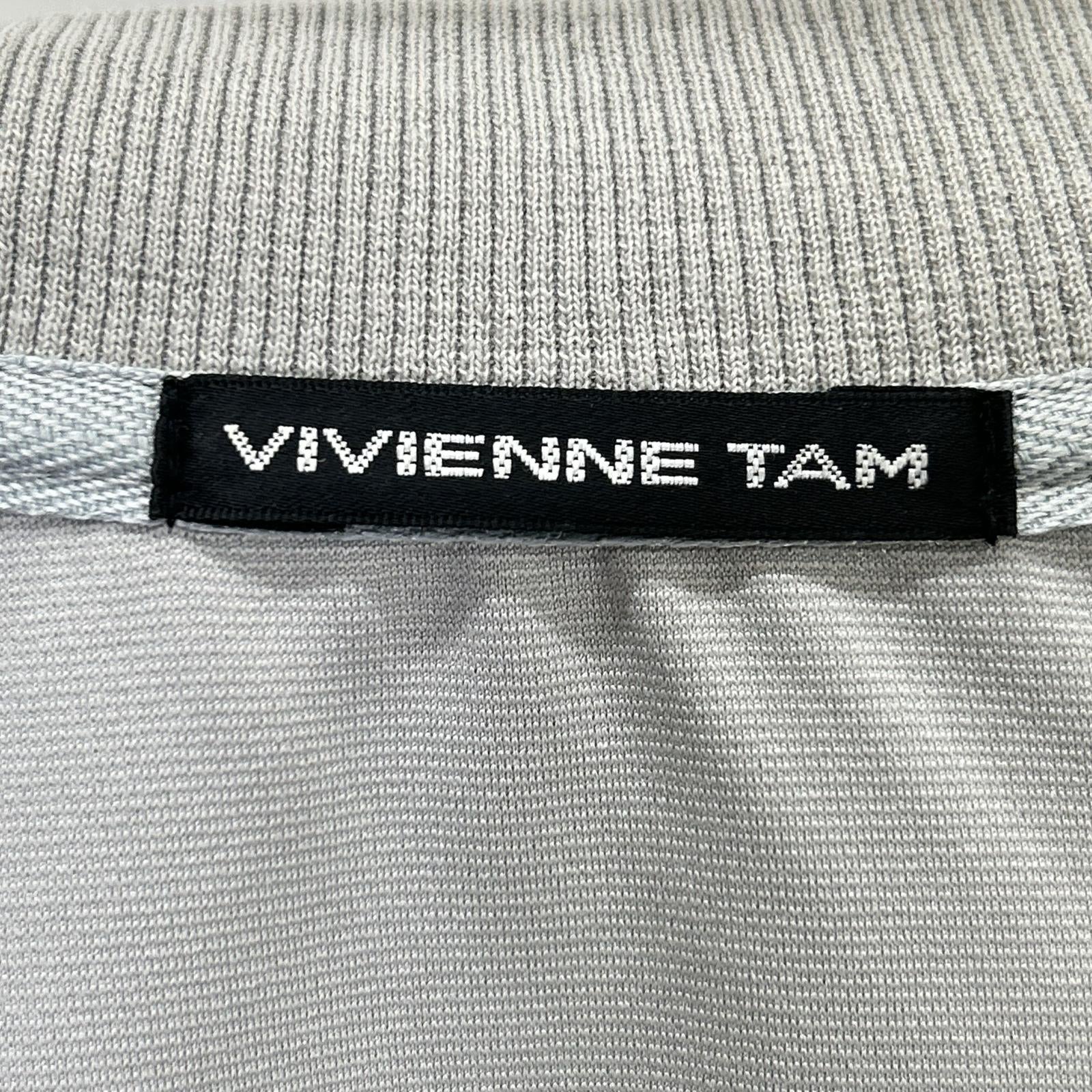 VIVIENNE TAM 谭燕玉 14175260 灰色 粘胶纤维混纺 迷你徽章 半袖 拼接拉链夹克