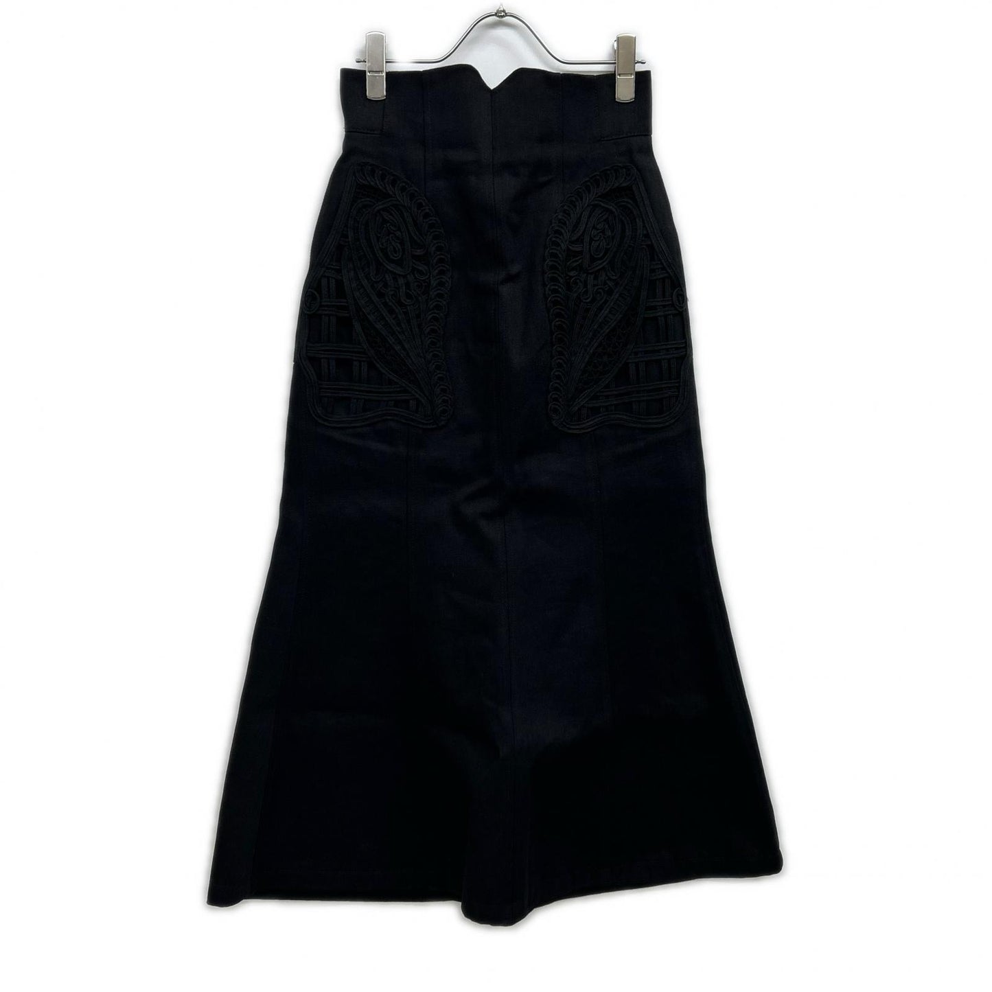 Mame Kurogouchi 24FW MM24FW-SK092 Black Cotton Cord Embroidery Detail Denim Skirt Skirt 1