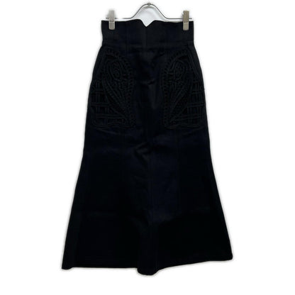 Mame Kurogouchi 24FW MM24FW-SK092 Black Cotton Cord Embroidery Detail Denim Skirt Skirt 1