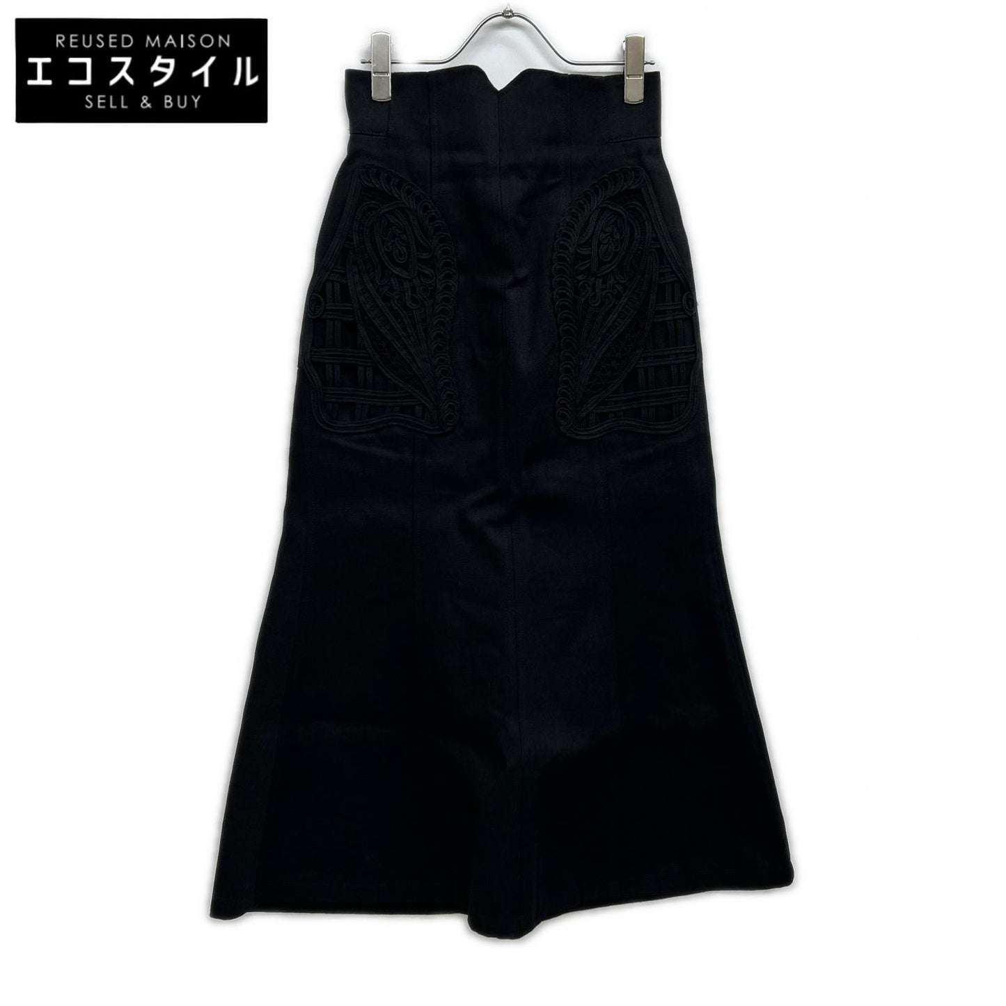 Mame Kurogouchi 24FW MM24FW-SK092 Black Cotton Cord Embroidery Detail Denim Skirt Skirt 1