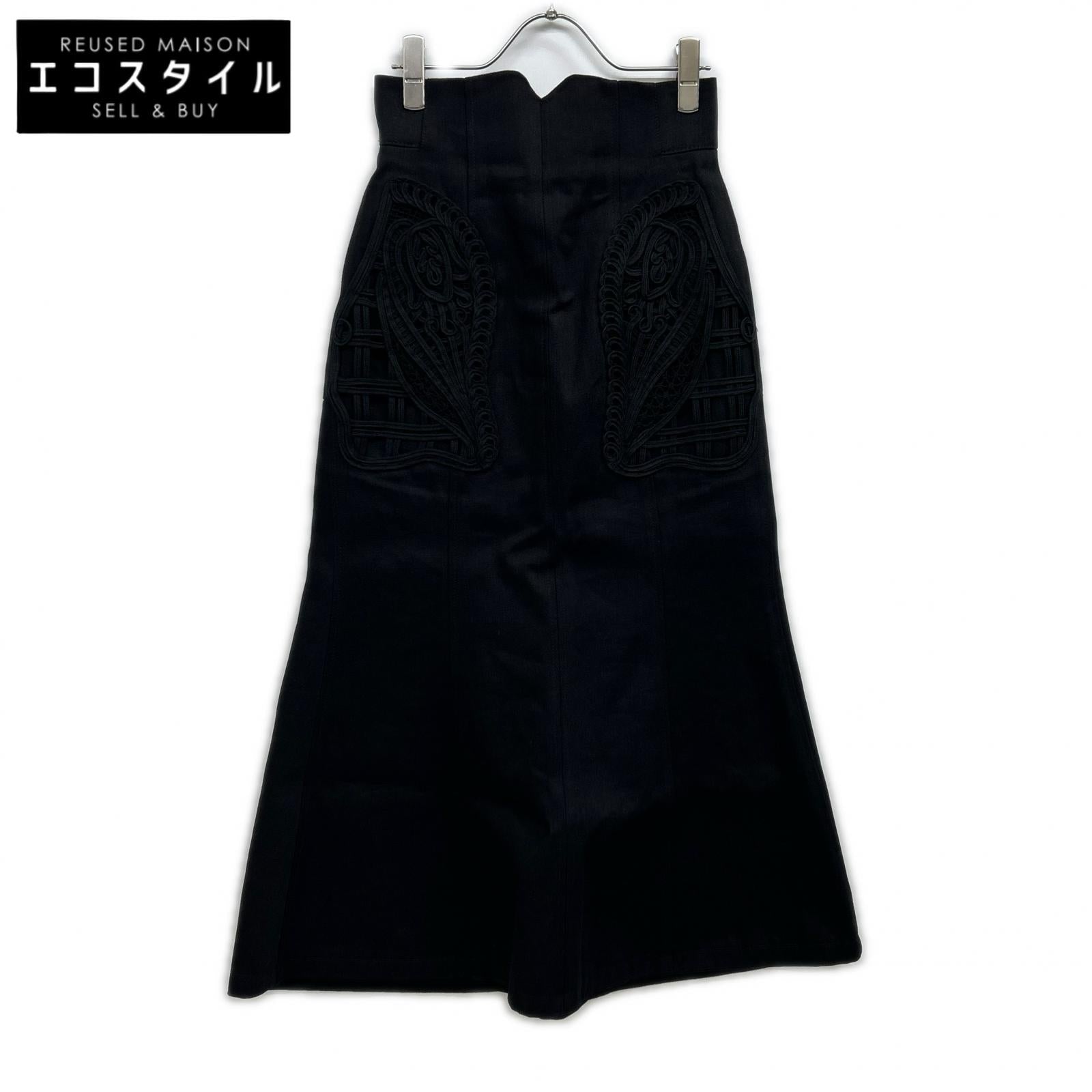 Mame Kurogouchi 24FW MM24FW-SK092 Black Cotton Cord Embroidery Detail Denim Skirt Skirt 1