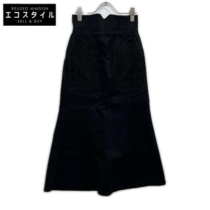 Mame Kurogouchi 24FW MM24FW-SK092 Black Cotton Cord Embroidery Detail Denim Skirt Skirt 1