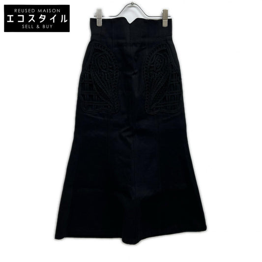 Mame Kurogouchi マメクロゴウチ 24FW MM24FW-SK092 ﾌﾞﾗｯｸ ｺｯﾄﾝ Cord Embroidery Detail Denim Skirt スカート 1