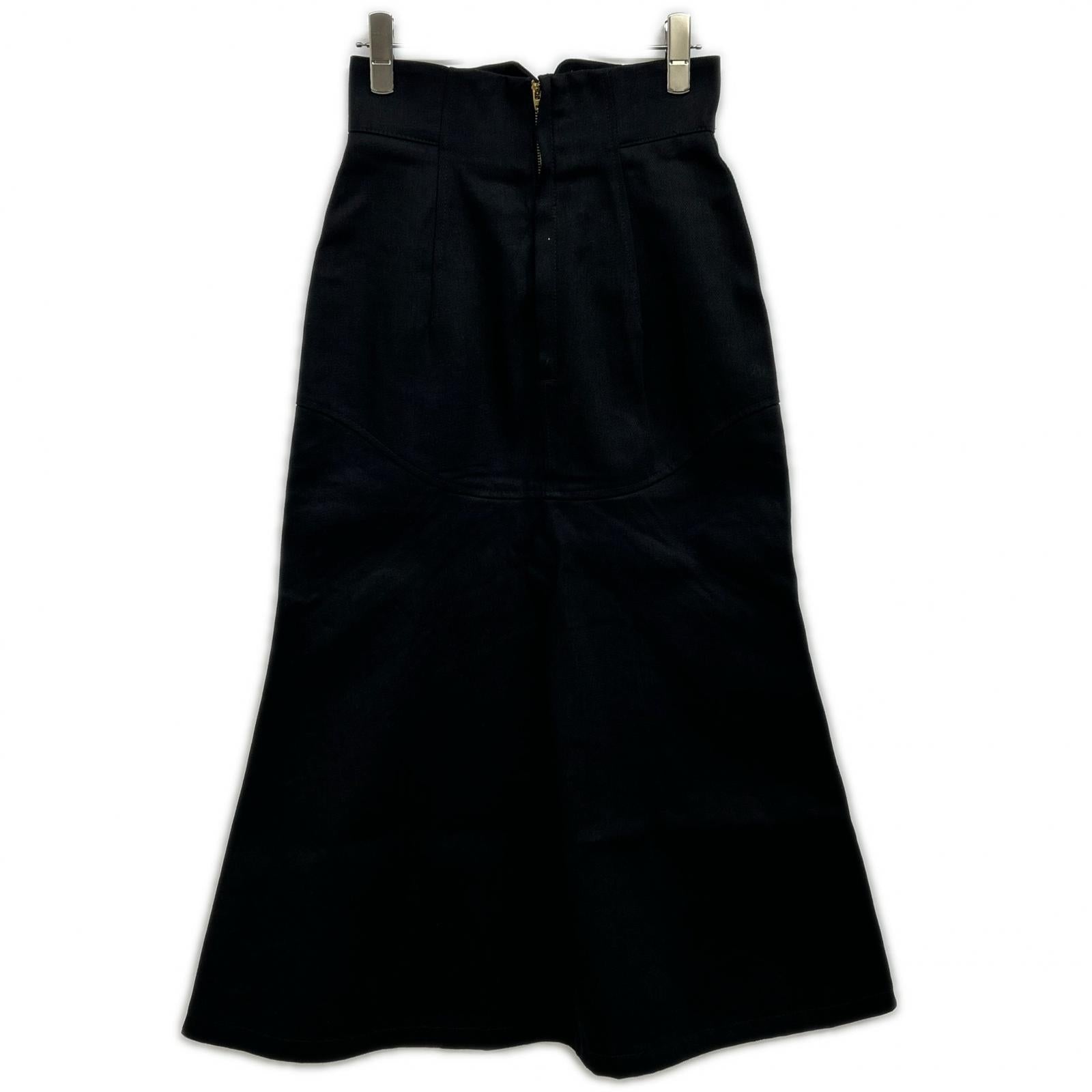 Mame Kurogouchi 24FW MM24FW-SK092 Black Cotton Cord Embroidery Detail Denim Skirt Skirt 1