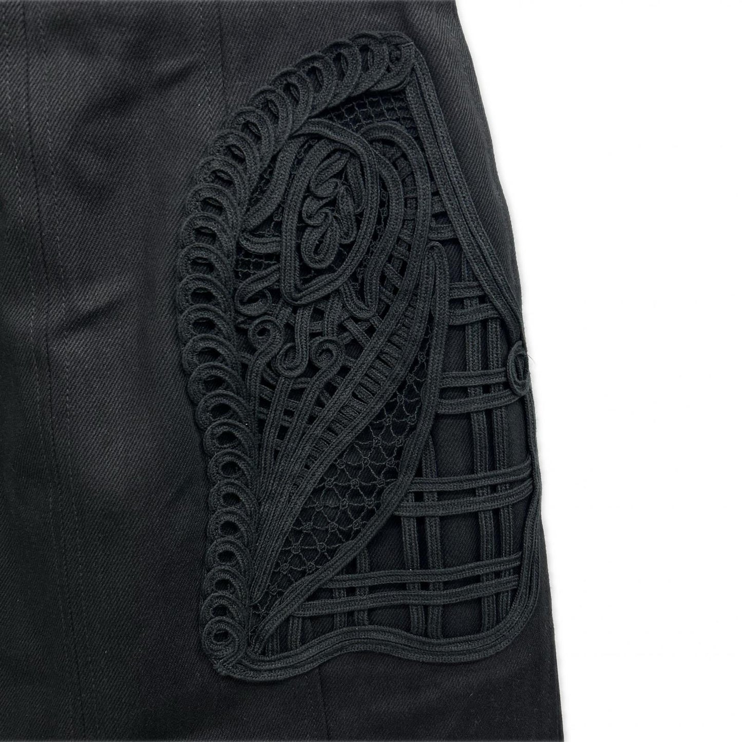 Mame Kurogouchi 24FW MM24FW-SK092 Black Cotton Cord Embroidery Detail Denim Skirt Skirt 1