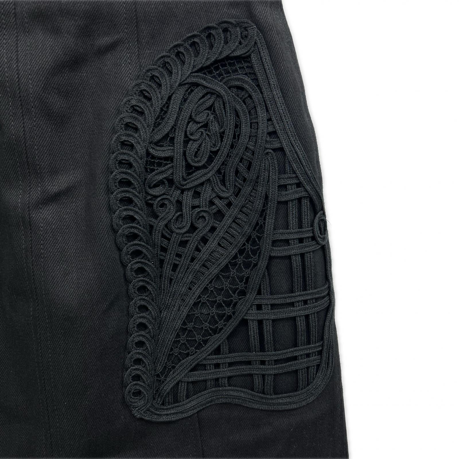 Mame Kurogouchi 24FW MM24FW-SK092 Black Cotton Cord Embroidery Detail Denim Skirt Skirt 1