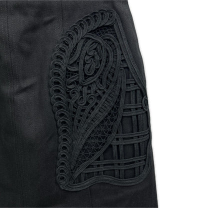 Mame Kurogouchi 24FW MM24FW-SK092 Black Cotton Cord Embroidery Detail Denim Skirt Skirt 1