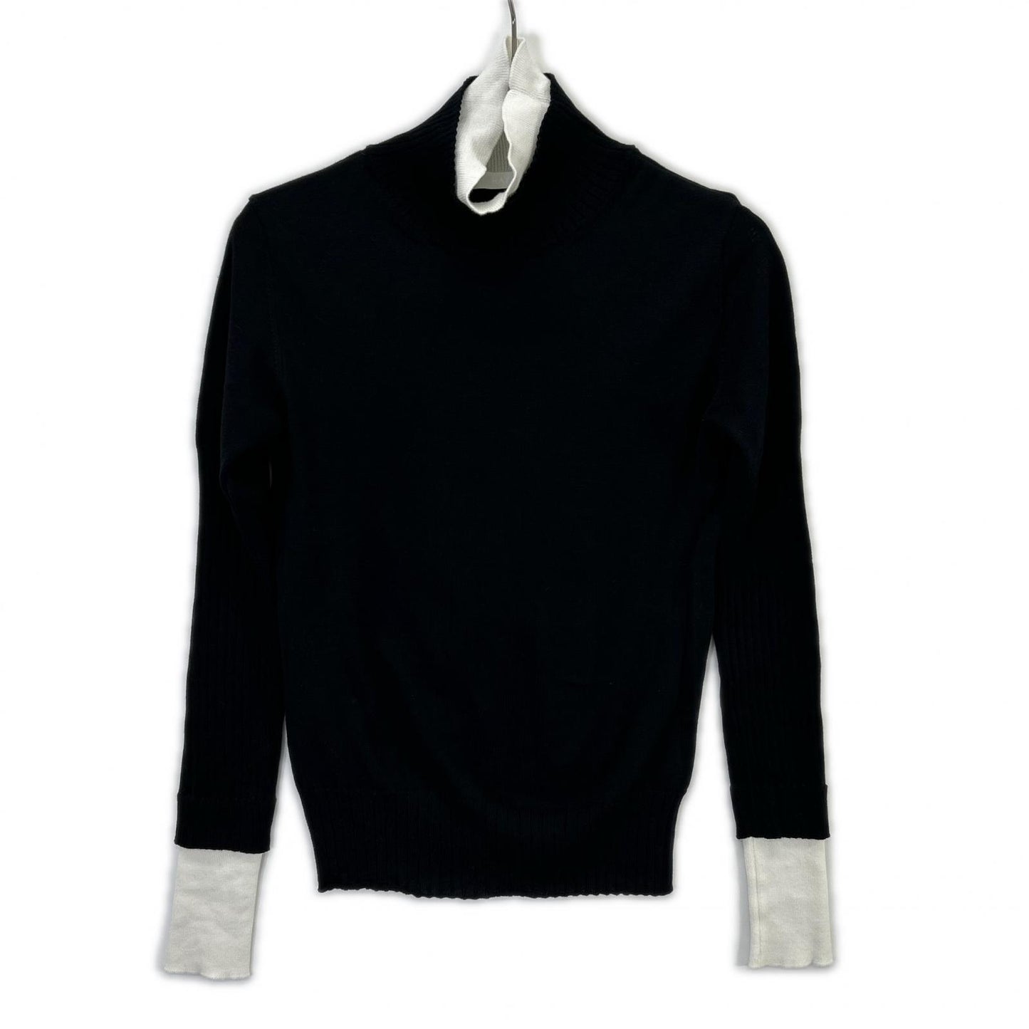 KAYLE K-1305 Black Cotton x Silk Layered Turtleneck Long Sleeve Knit Top F