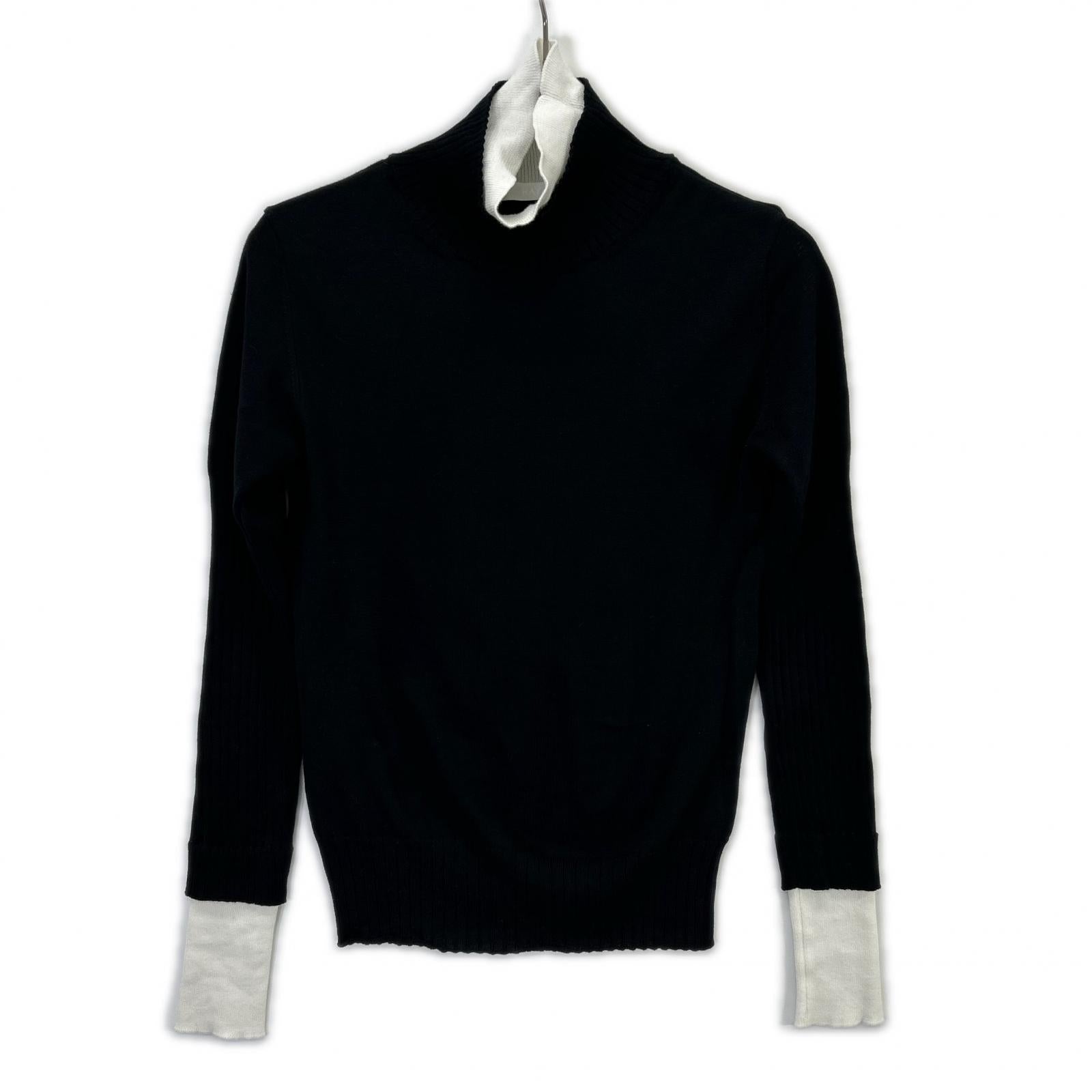 KAYLE K-1305 Black Cotton x Silk Layered Turtleneck Long Sleeve Knit Top F