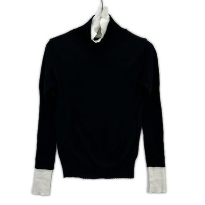 KAYLE K-1305 Black Cotton x Silk Layered Turtleneck Long Sleeve Knit Top F