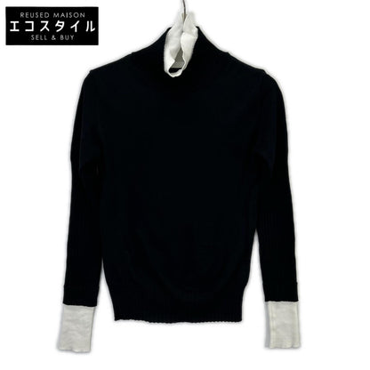 KAYLE K-1305 Black Cotton x Silk Layered Turtleneck Long Sleeve Knit Top F
