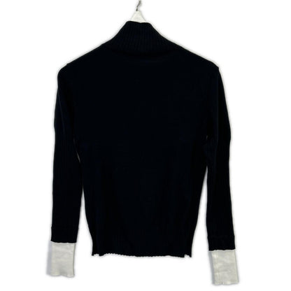 KAYLE K-1305 Black Cotton x Silk Layered Turtleneck Long Sleeve Knit Top F