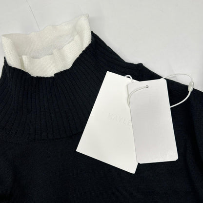 KAYLE K-1305 Black Cotton x Silk Layered Turtleneck Long Sleeve Knit Top F