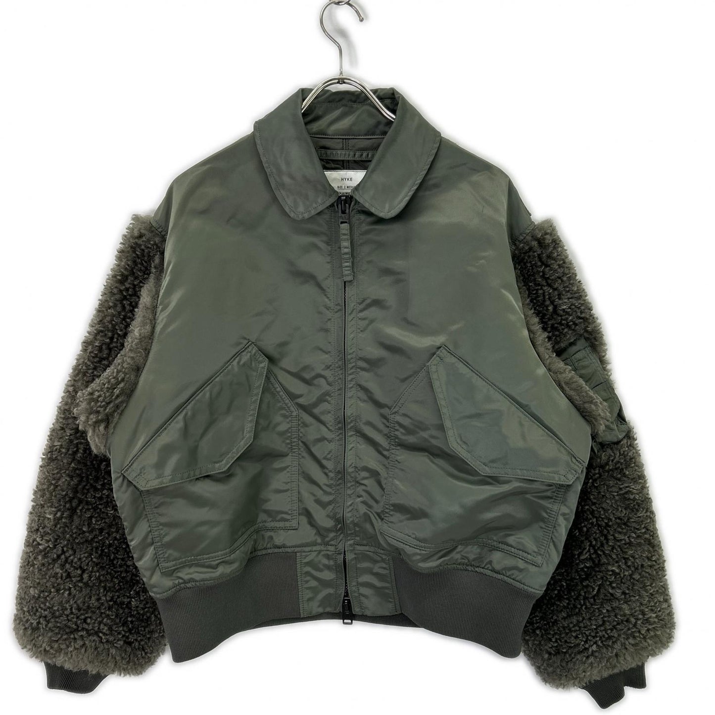 HYKE 25AW 252-17535 Khaki Nylon Twill Faux Shearling Type CWU-45/P Jacket 2 MEDIUM